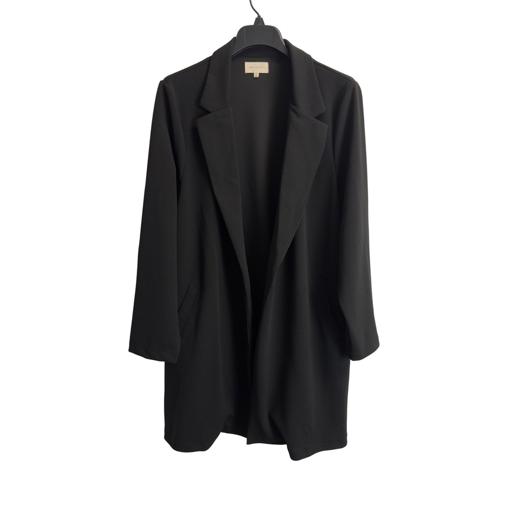 Melloday Womens Black Open Front Longline Blazer Jacket Notched Lapel 1X